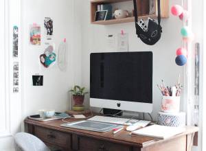 Bureau, iMac, Guirlande, Sac Chat