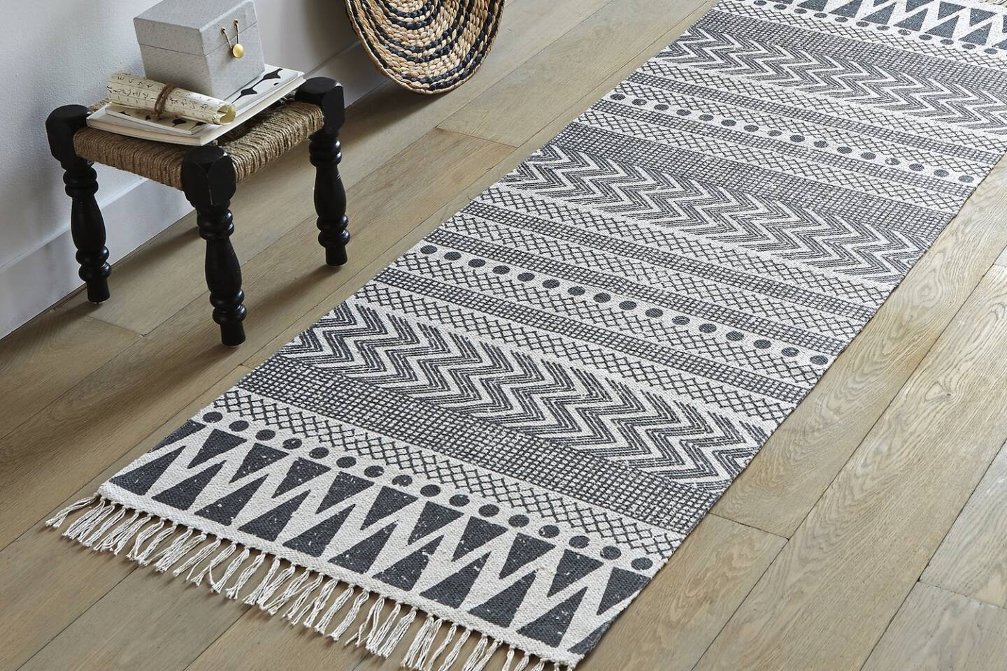 Tapis black white ethnique// Hëllø Blogzine www.hello-hello.fr