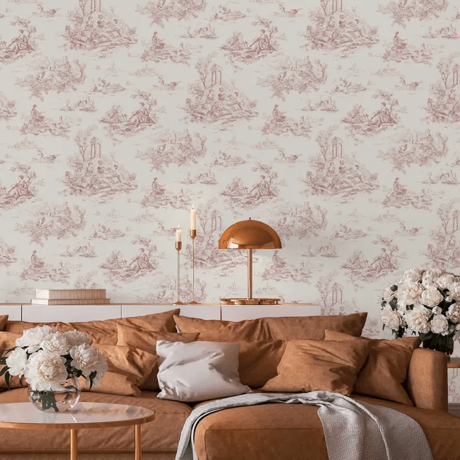 Le papier peint toile de Jouy s’impose comme la pièce forte de la déco. Idéal pour transformer un mur en véritable décor et donner du caractère à son intérieur. #papierpeint #toiledejouy #decomurale #interiordesign #tendancedeco
